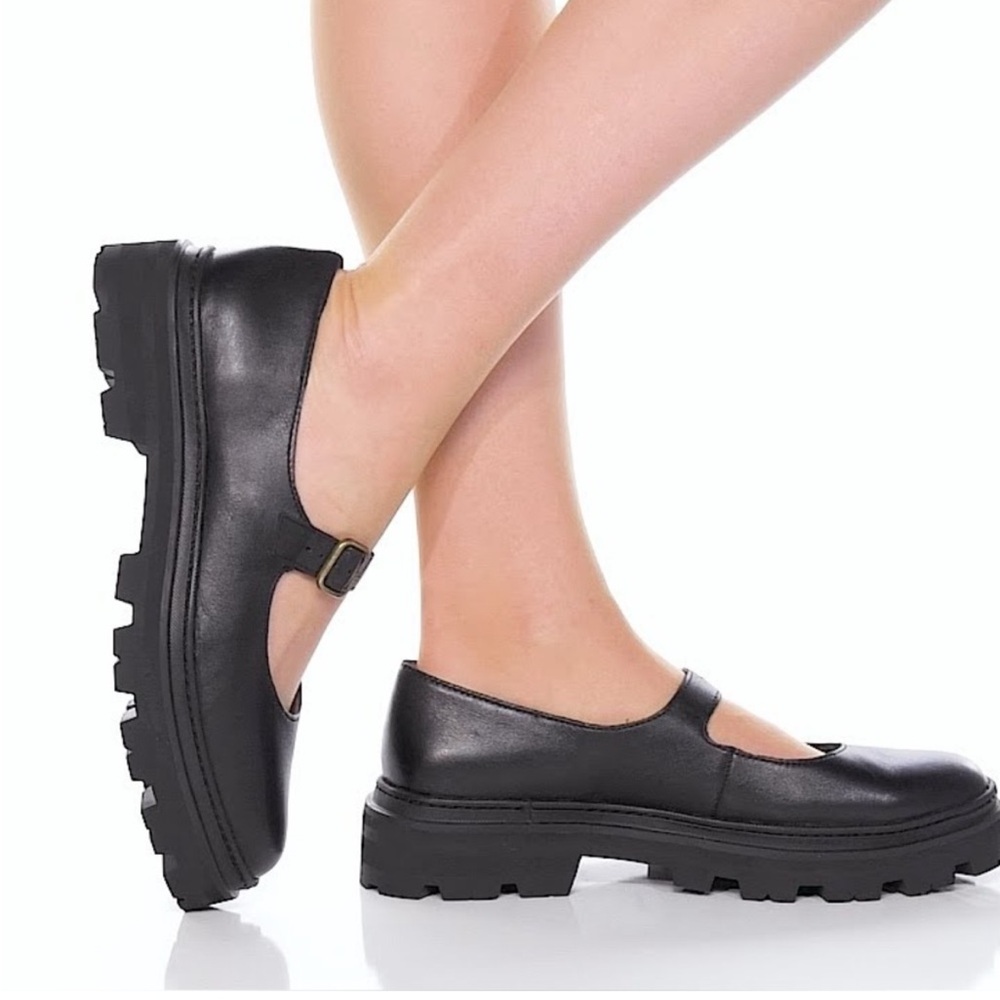 Madewell The Freya Platform leather Lugsole Mary Jane black size 7
